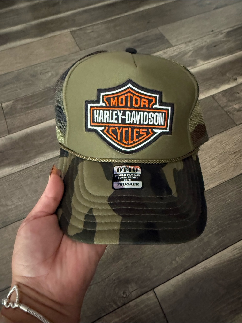 Harley-Davidson Olive Green and Camouflage Mesh Trucker Hat